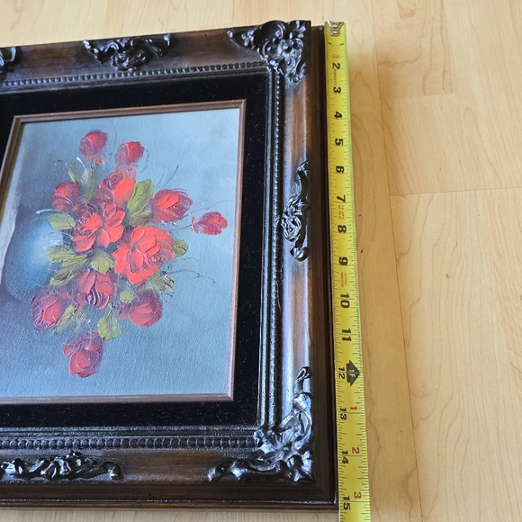 Vintage Floral Painting in Ornate Frame Roses In Vase‎ Oil Pinting Signed - Picture 9 of 12
